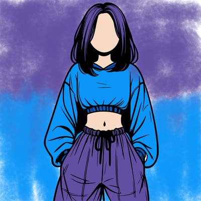 realistic girl faceless with baggy pants and a crop top