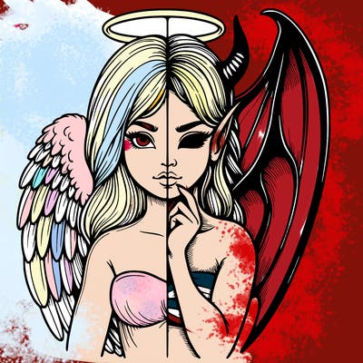 realistic angel half demon