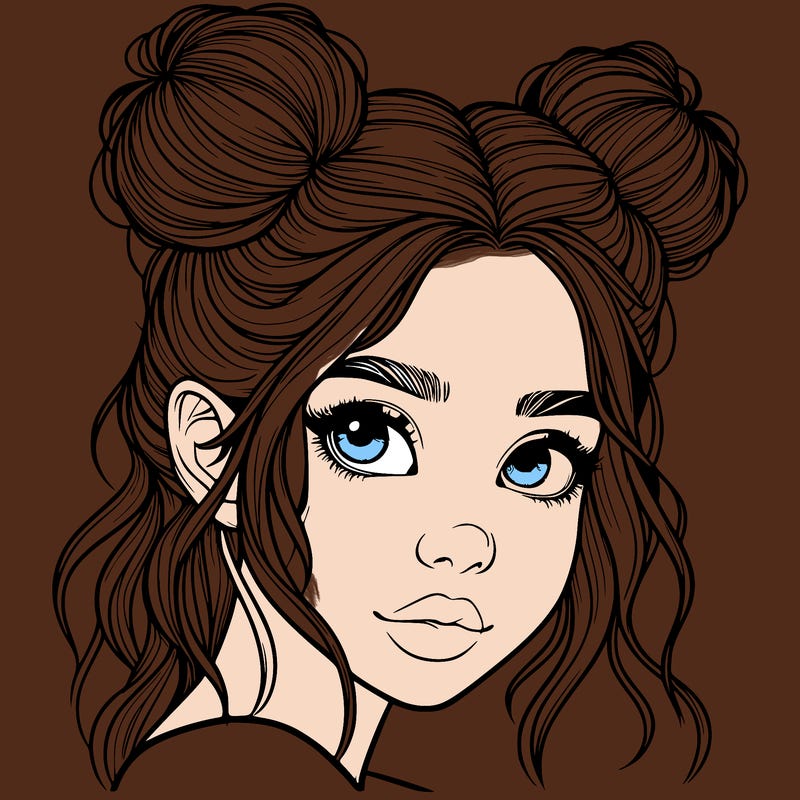 realistic girl with hair buns on her head