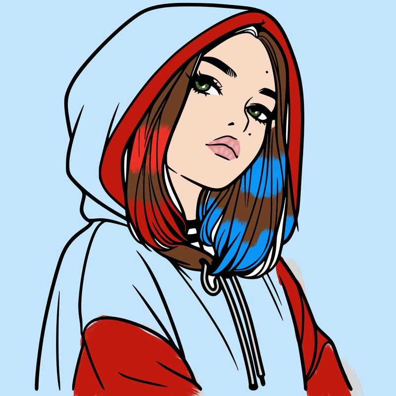 a realistic girl in a hoodie