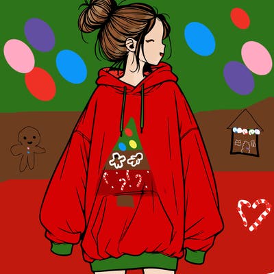 realistic girl with a oversized sweatshirt on and a bun
