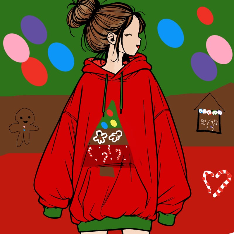 realistic girl with a oversized sweatshirt on and a bun