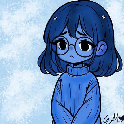 sad girl with glasses in a sweater
