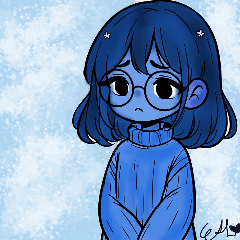 sad girl with glasses in a sweater