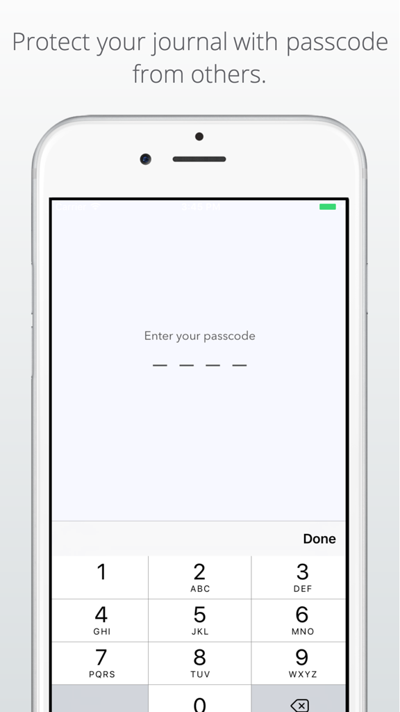 Pantalla de protección de código de acceso segura para una aplicación de diario privado diario