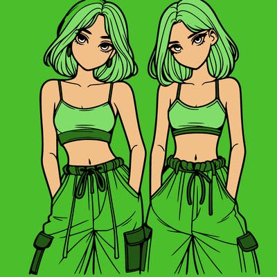 two girls with crop top with baggy pants