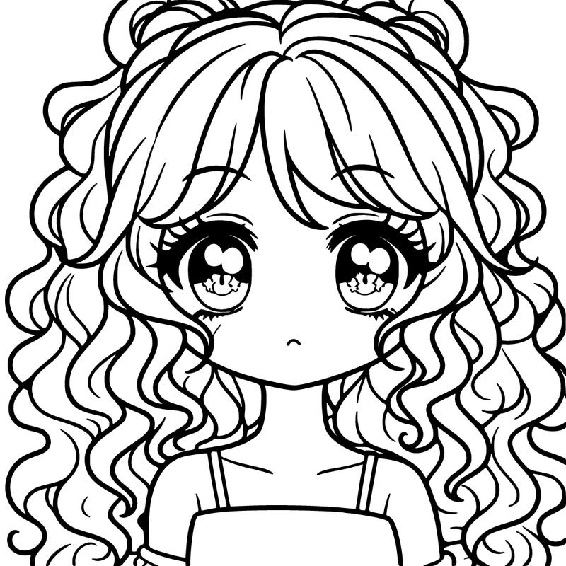girl with curly hair and anime eyes