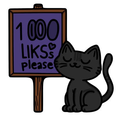 a cat next to a sign that says 100 likes please