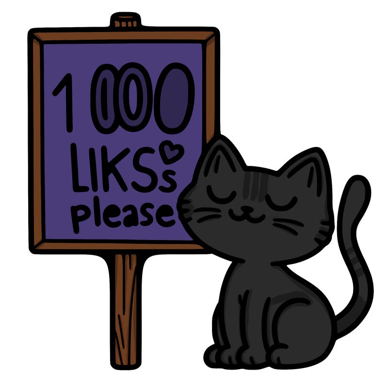 a cat next to a sign that says 100 likes please