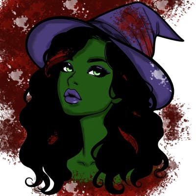 realistic witch girl with wavy hair and lips