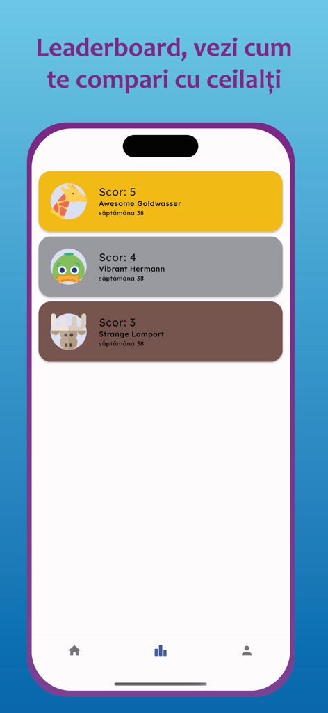 Leaderboard of the Quizuri BAC Romana app showing student scores
