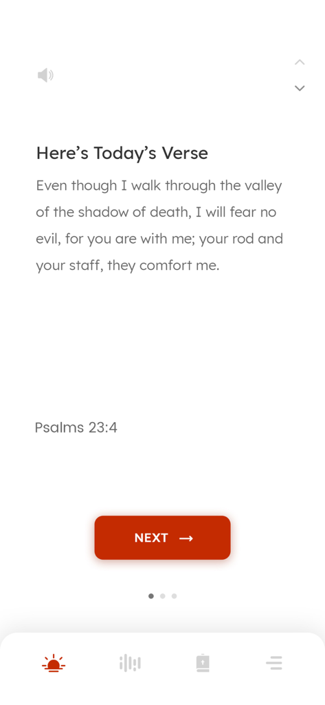 Bible - Daily Bible KJV - La aplicación Biblia Diaria KJV muestra Salmos 23:4 como el Versículo de Hoy