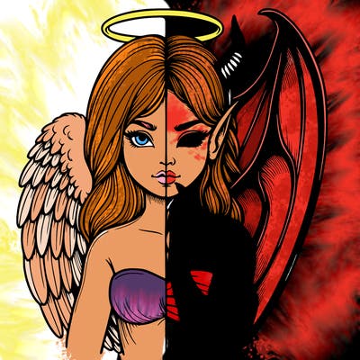 realistic angel half demon