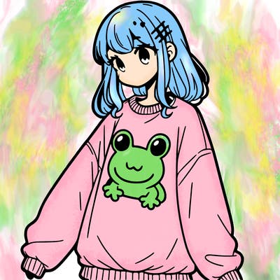 girl wearing frogging sweatshirt