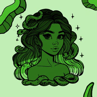 realistic girl with snakes as hair