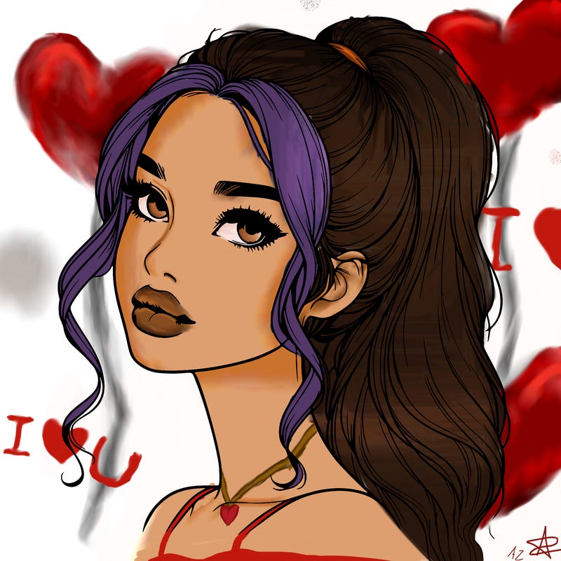 realistic girl with a ponytail on her hair and lips