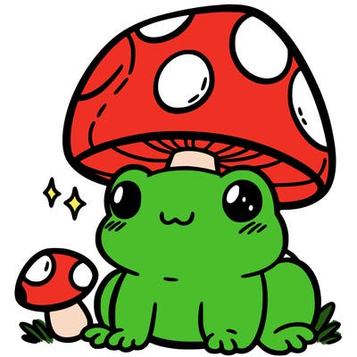 a cute frog with a mushroom hat
