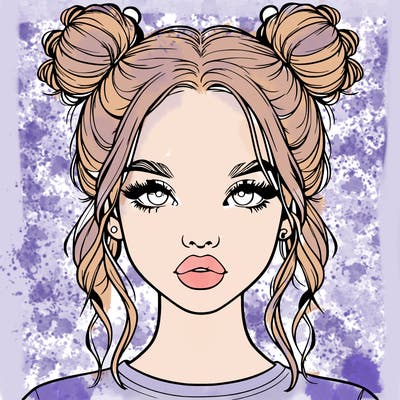 realistic girl with two buns in hair and lips
