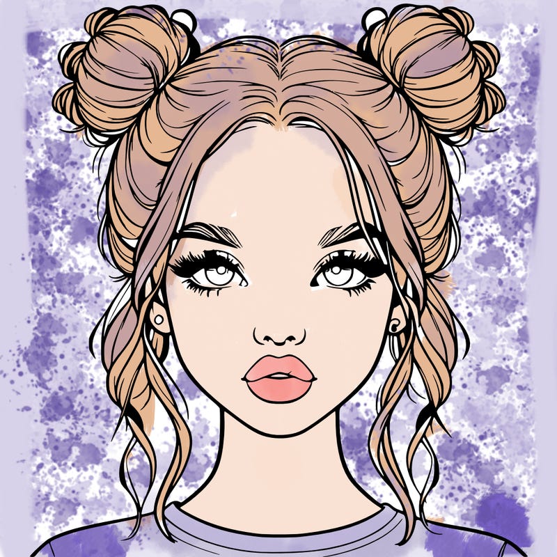 realistic girl with two buns in hair and lips
