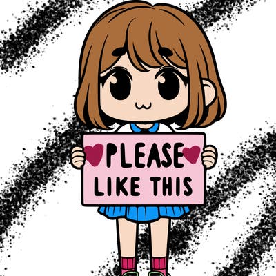 a girl holding a sign that says please like this one