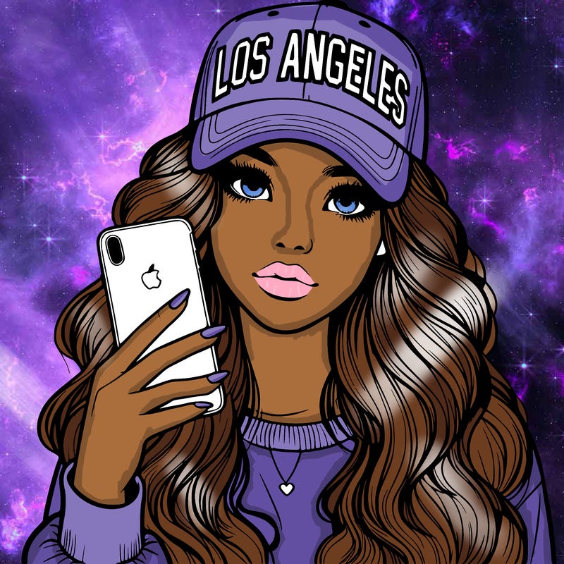 realistic beautiful girl wearing los ángeles cap holding an iphone