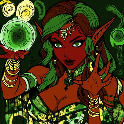 realistic scary beautiful elf sorceress casting spell