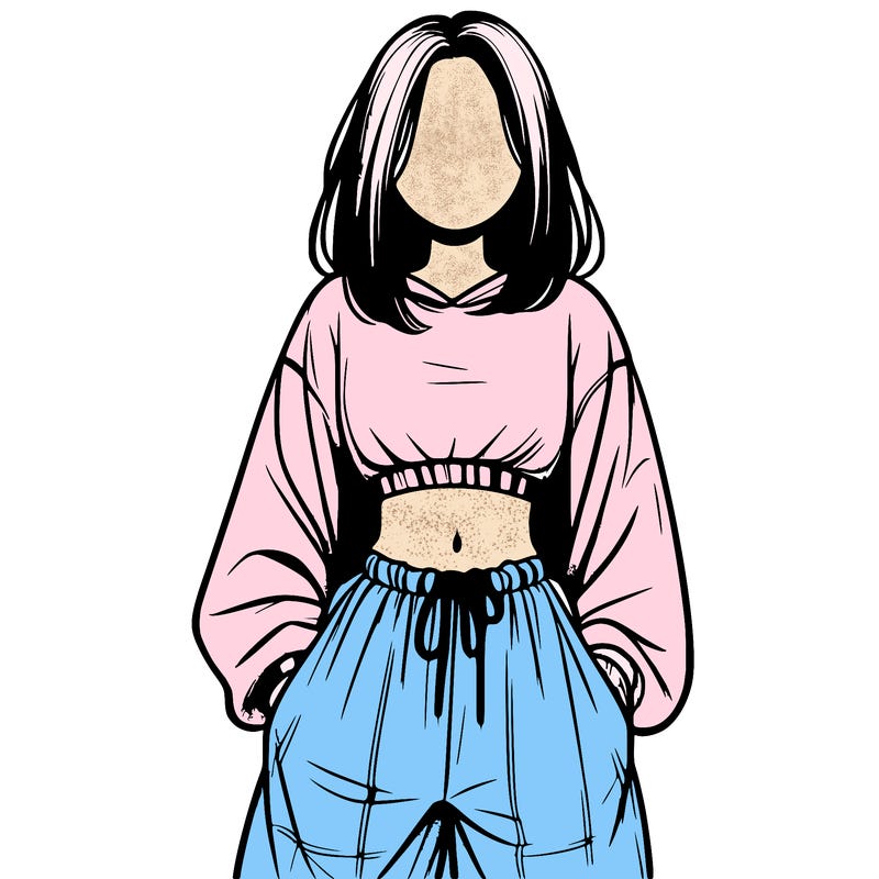 realistic girl faceless with baggy pants and a crop top