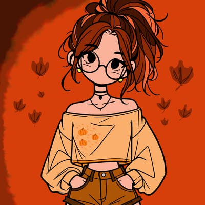 girl with a messy ponytail glasses a baggy crop top and jean shorts