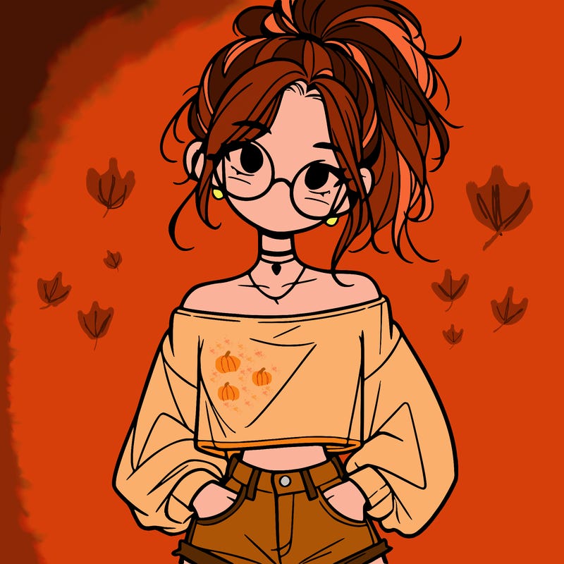 girl with a messy ponytail glasses a baggy crop top and jean shorts