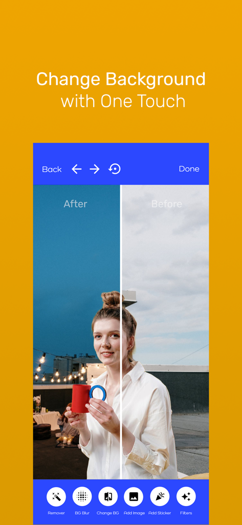 Pixart AI Photo Editor - Before and after comparison of a photo background change using Pixart AI Photo Editor