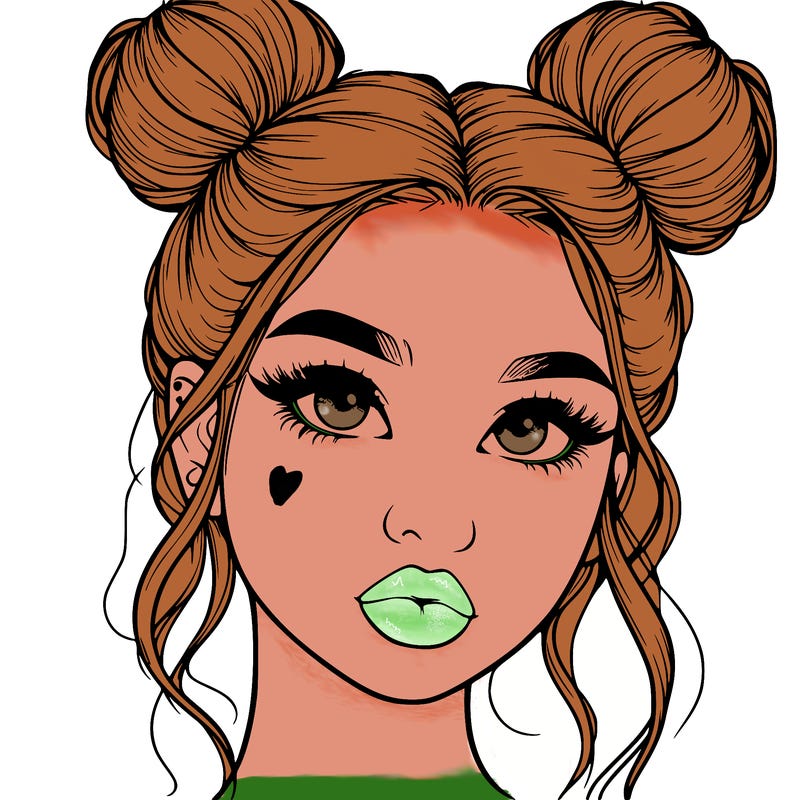 realistic girl with two buns on her hair and lips