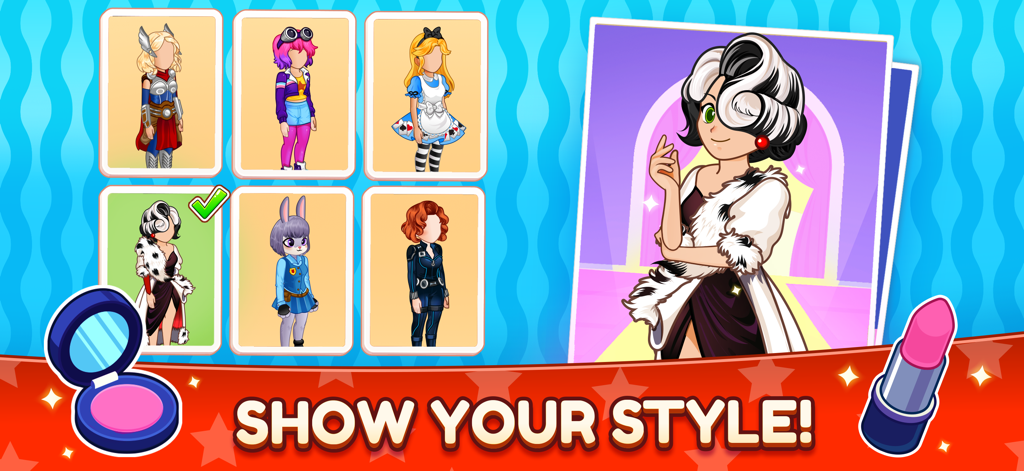 Cinema Panic 3: Cooking Game - Cinema Panic 3のドレスアップ画面。様々なキャラクターの衣装を表示