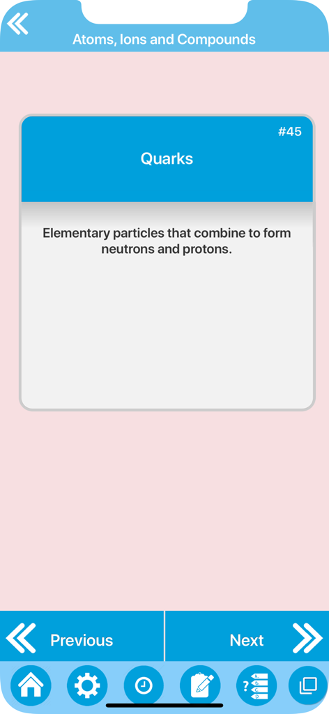 Science : Learn Chemistry - クォークの定義を示す化学アプリのフラッシュカード。