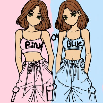 two girls with crop top with baggy pants