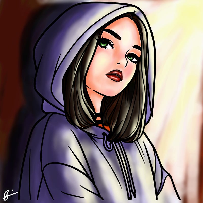 a realistic girl in a hoodie
