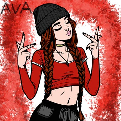 realistic teenage girl with braids and a beanie and crop top doing 🫶🏼