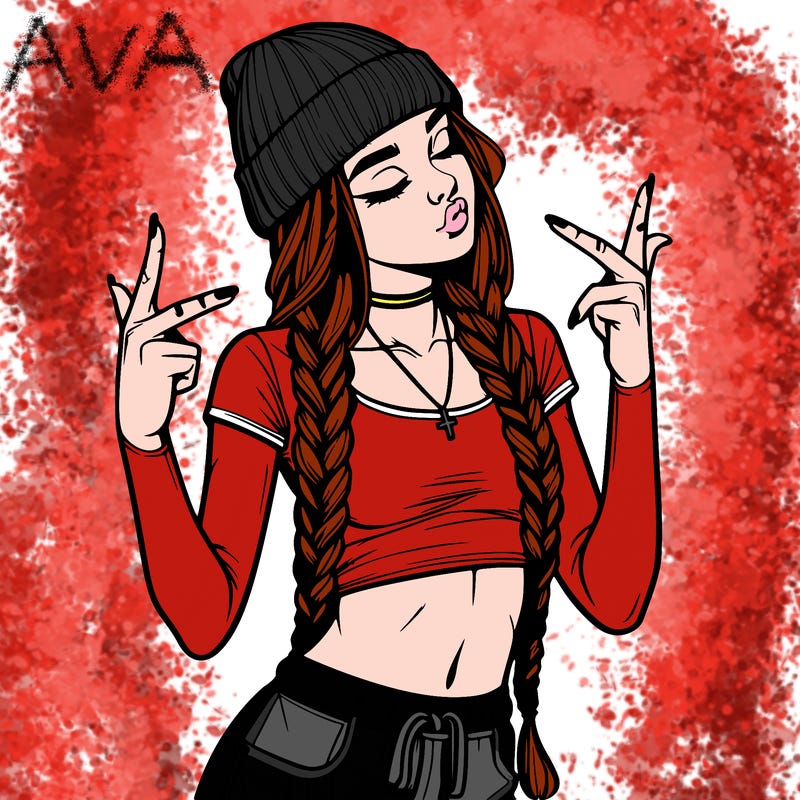 realistic teenage girl with braids and a beanie and crop top doing 🫶🏼