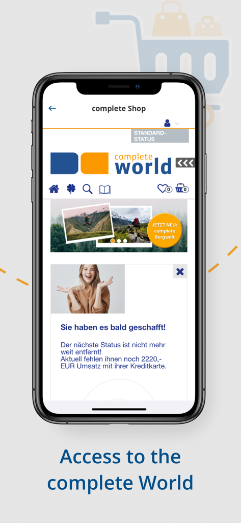 Smartphone screen displaying the complete World section of the complete Control app showing lifestyle offers and loyalty status