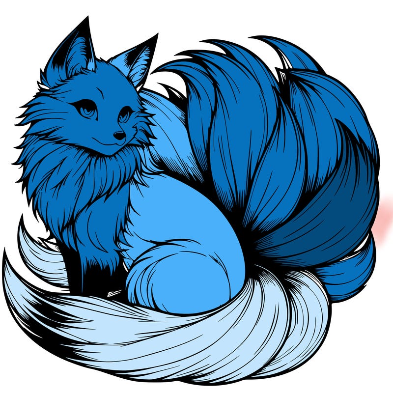 realistic detailed 9 tailed anime fox