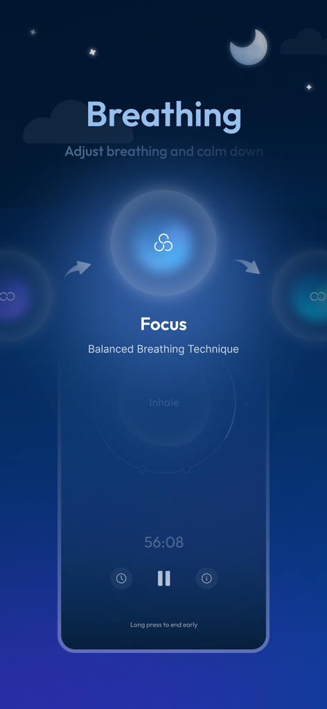 MindSoothe breathing training interface for focus and stress relief