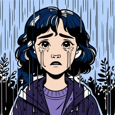 realistic girl in the rain crying