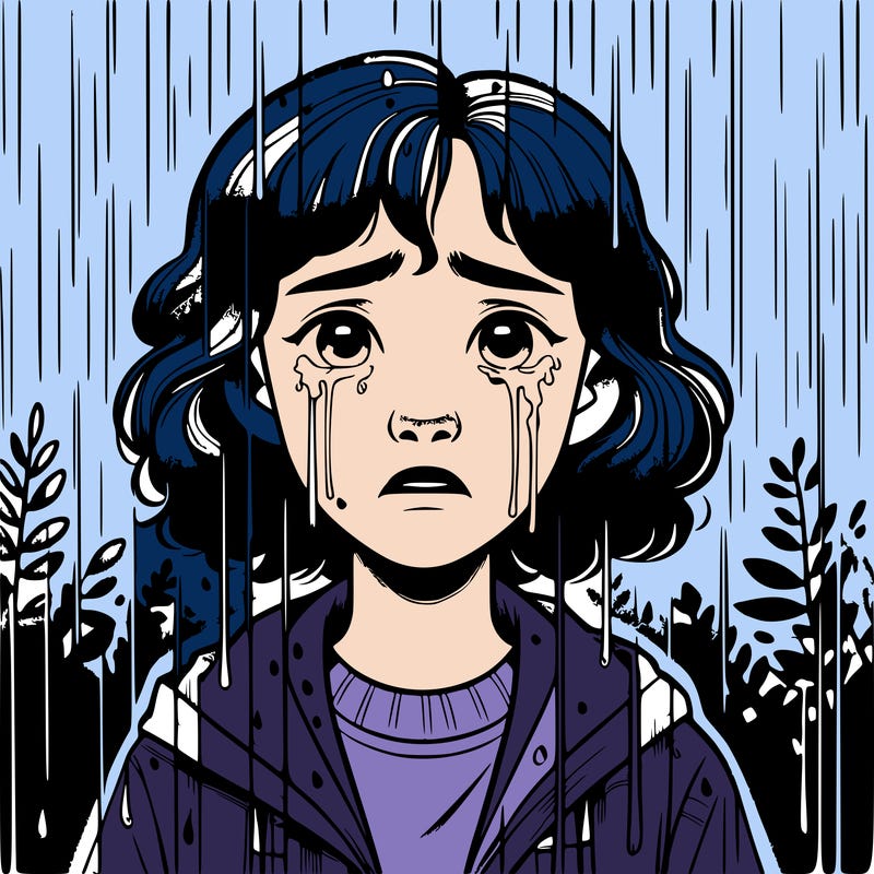 realistic girl in the rain crying