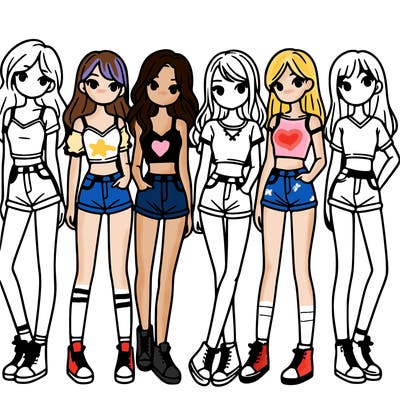 a group of girls wearing crop tops and shorts
