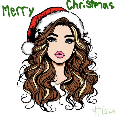 realistic christmas girl with wavy hair and lips