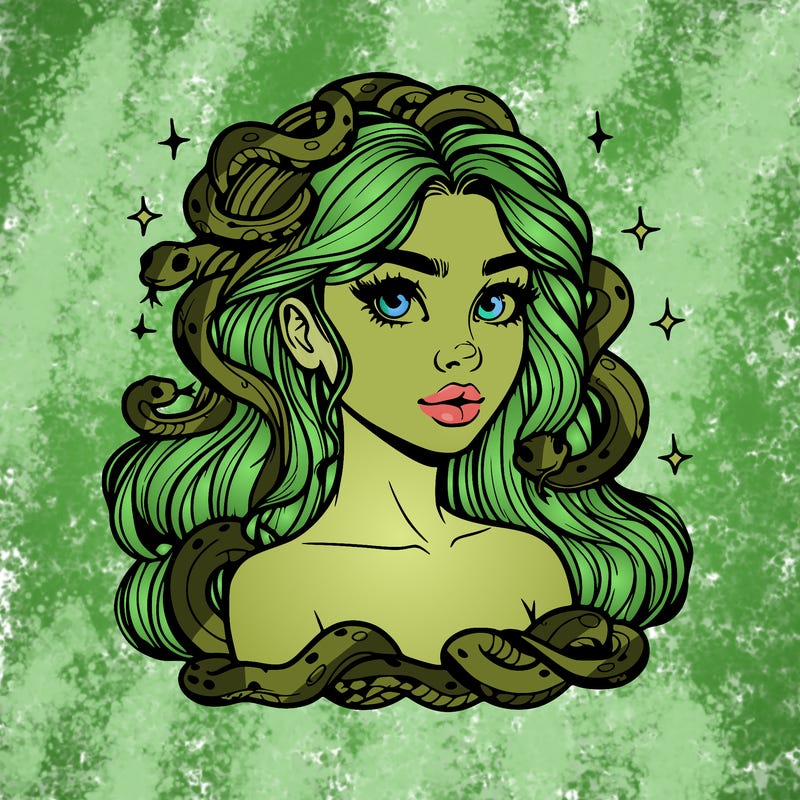 realistic girl with snakes as hair