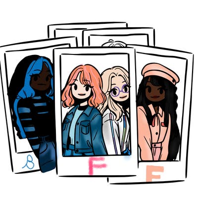 polaroid photo of 4 girls