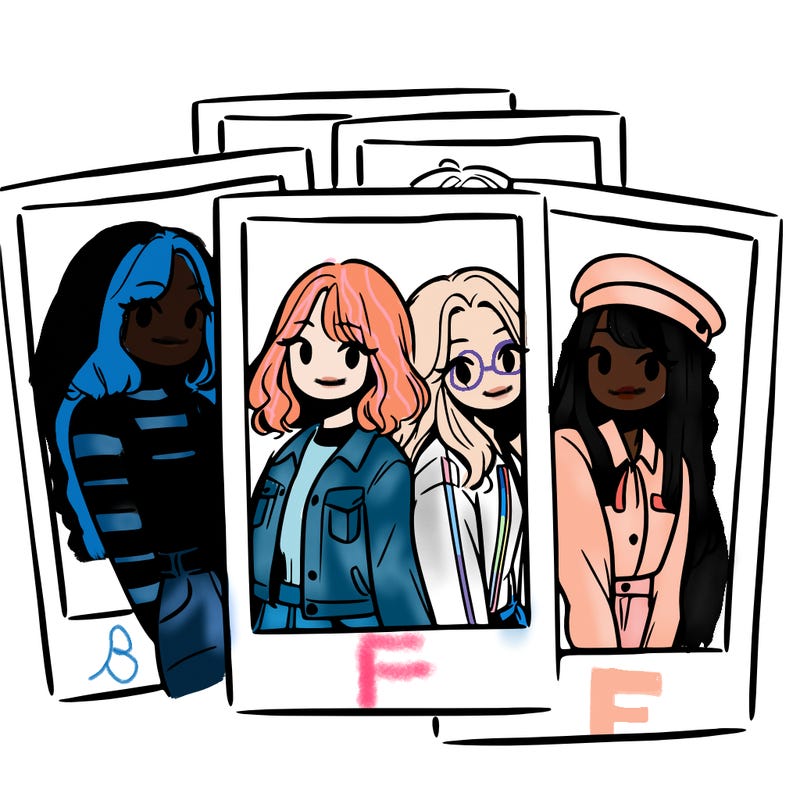 polaroid photo of 4 girls