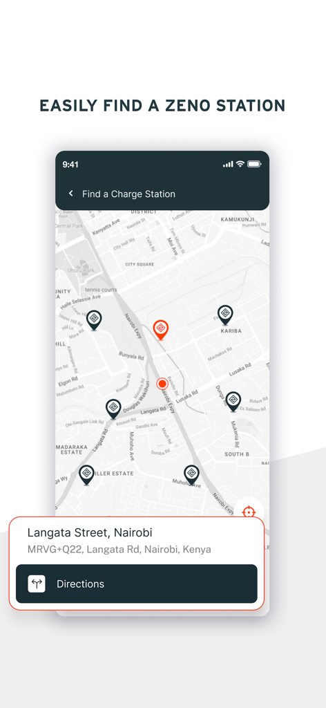 ZENO - BOOK YOUR EV MOTORBIKE - Zeno Mobile App Kartenoberfläche zum Finden von Ladestationen für Elektrofahrzeuge