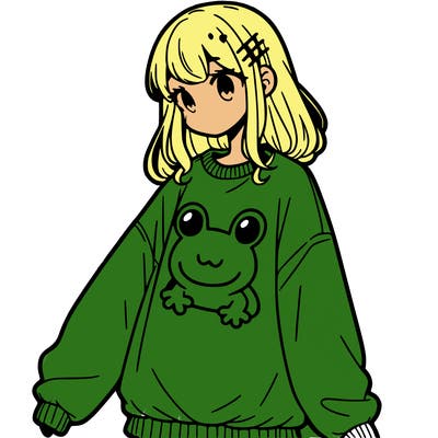 girl wearing frogging sweatshirt