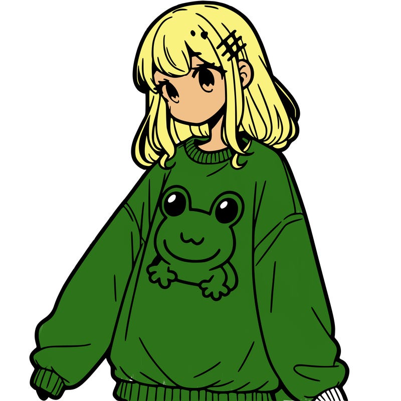 girl wearing frogging sweatshirt